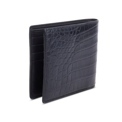 Bottega Veneta Black Croc Embossed Bi-Fold Wallet