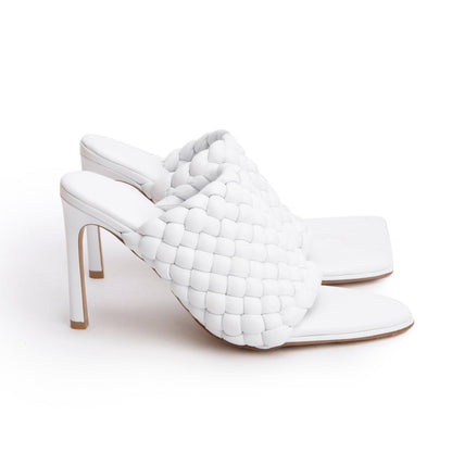 Bottega Veneta White Nappa Leather Padded Intreccio The Curve Mule Sandals, Size 38
