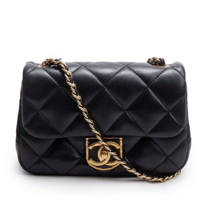 Chanel Black Quilted Calfskin Leather Mini CC Matelasse Flap Bag