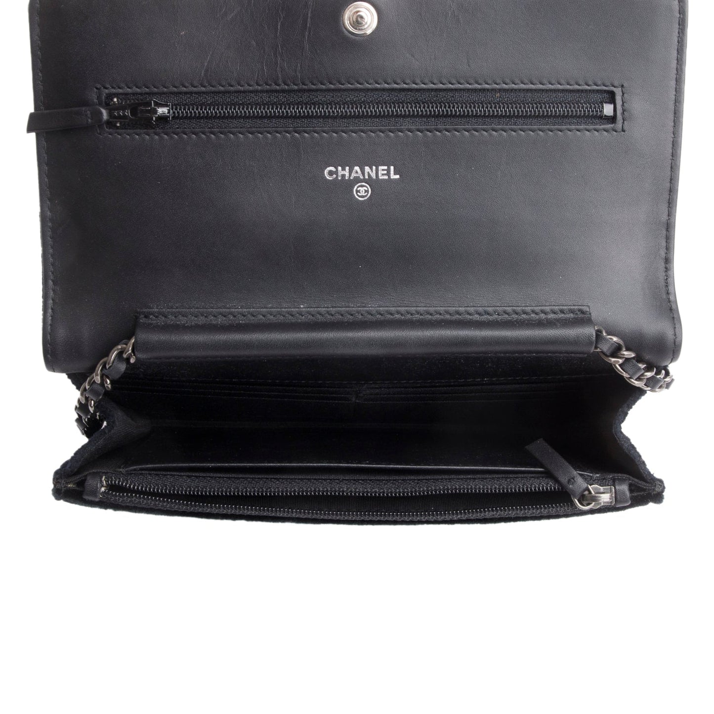 Chanel Black Quilted Velvet Boy Wallet on Chain