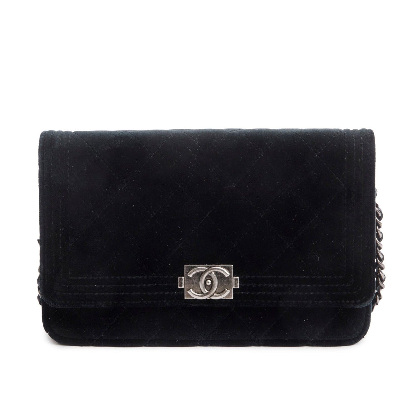 Chanel Black Quilted Velvet Boy Wallet on Chain