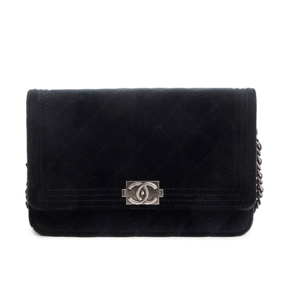 Chanel Black Quilted Velvet Boy Wallet on Chain