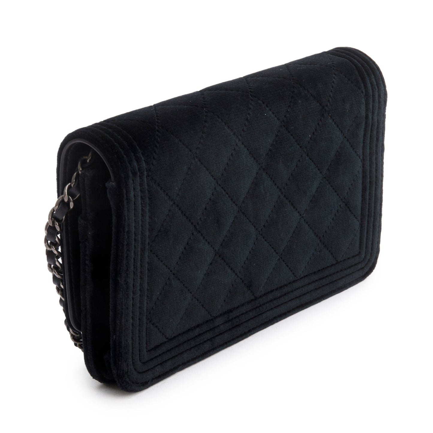 Chanel Black Quilted Velvet Boy Wallet on Chain