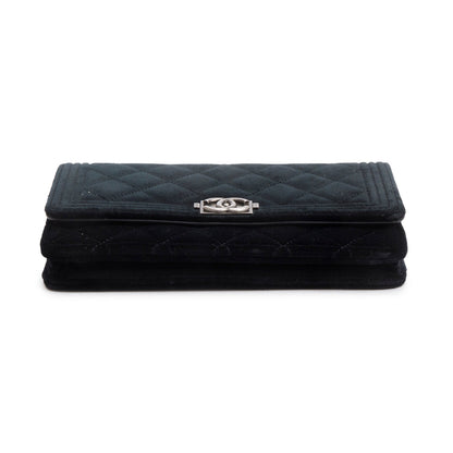 Chanel Black Quilted Velvet Boy Wallet on Chain