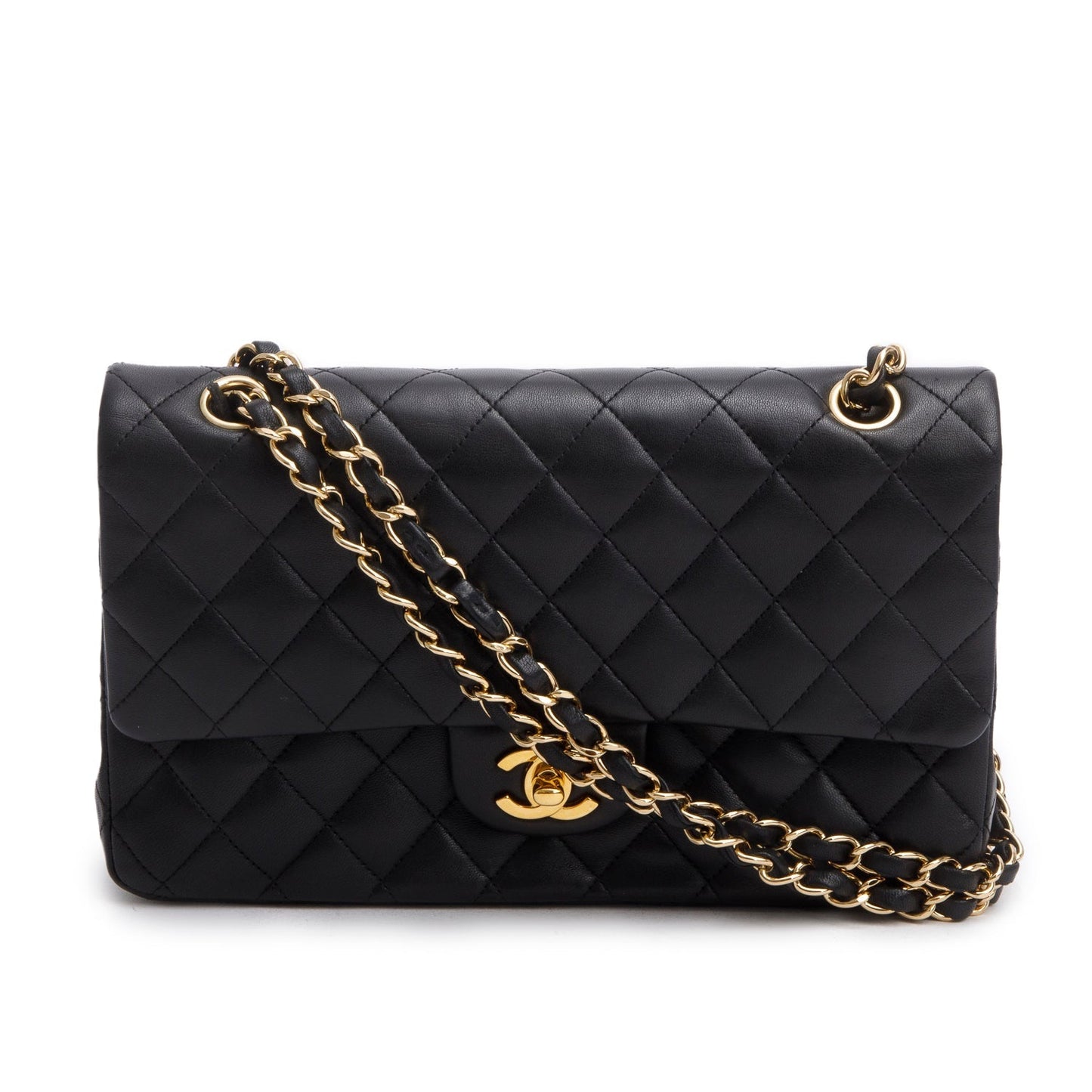 Chanel Black Quilted Lambskin Leather Classic Medium Double Flap Bag