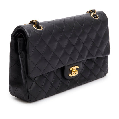 Chanel Black Quilted Lambskin Leather Classic Medium Double Flap Bag