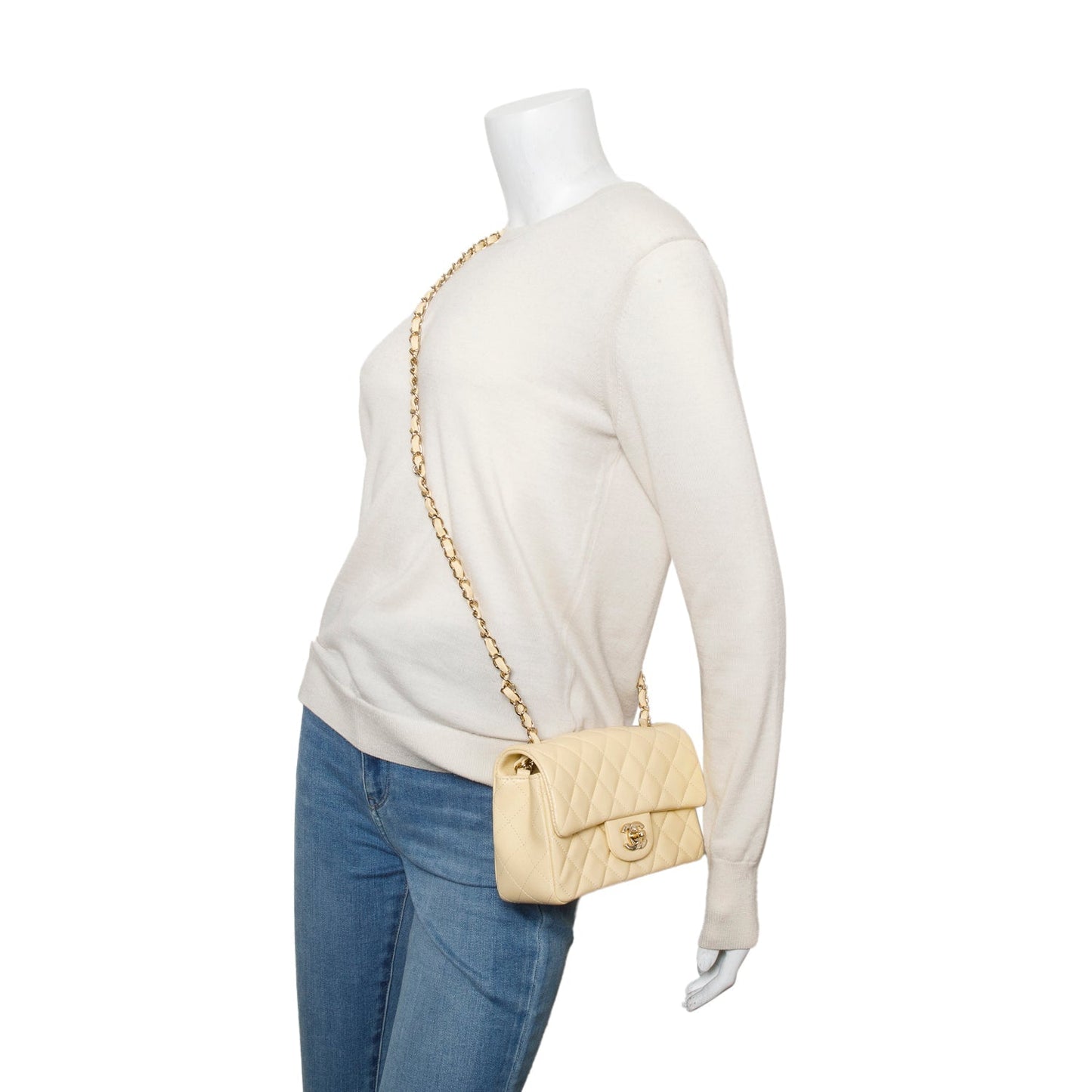 Chanel 2020 Yellow Lambskin Quilted Mini Rectangular Flap Bag