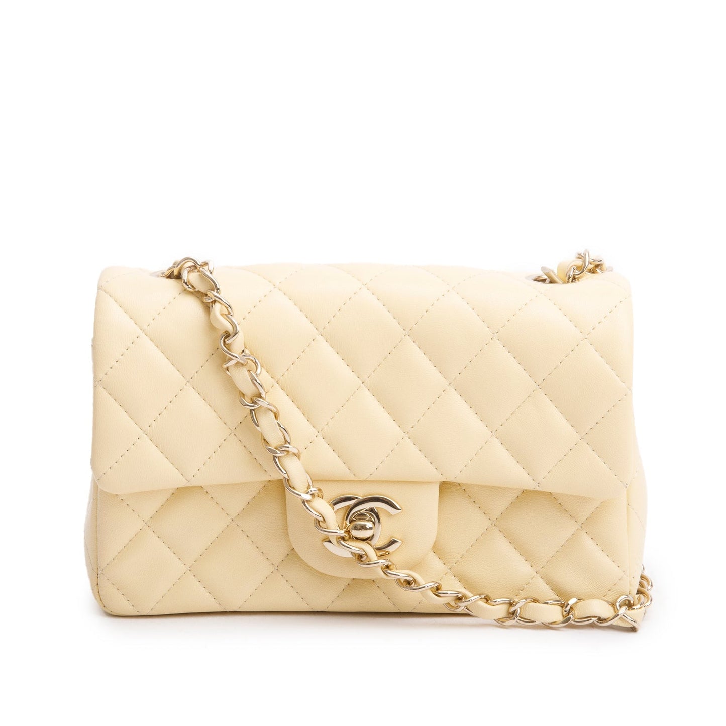 Chanel 2020 Yellow Lambskin Quilted Mini Rectangular Flap Bag