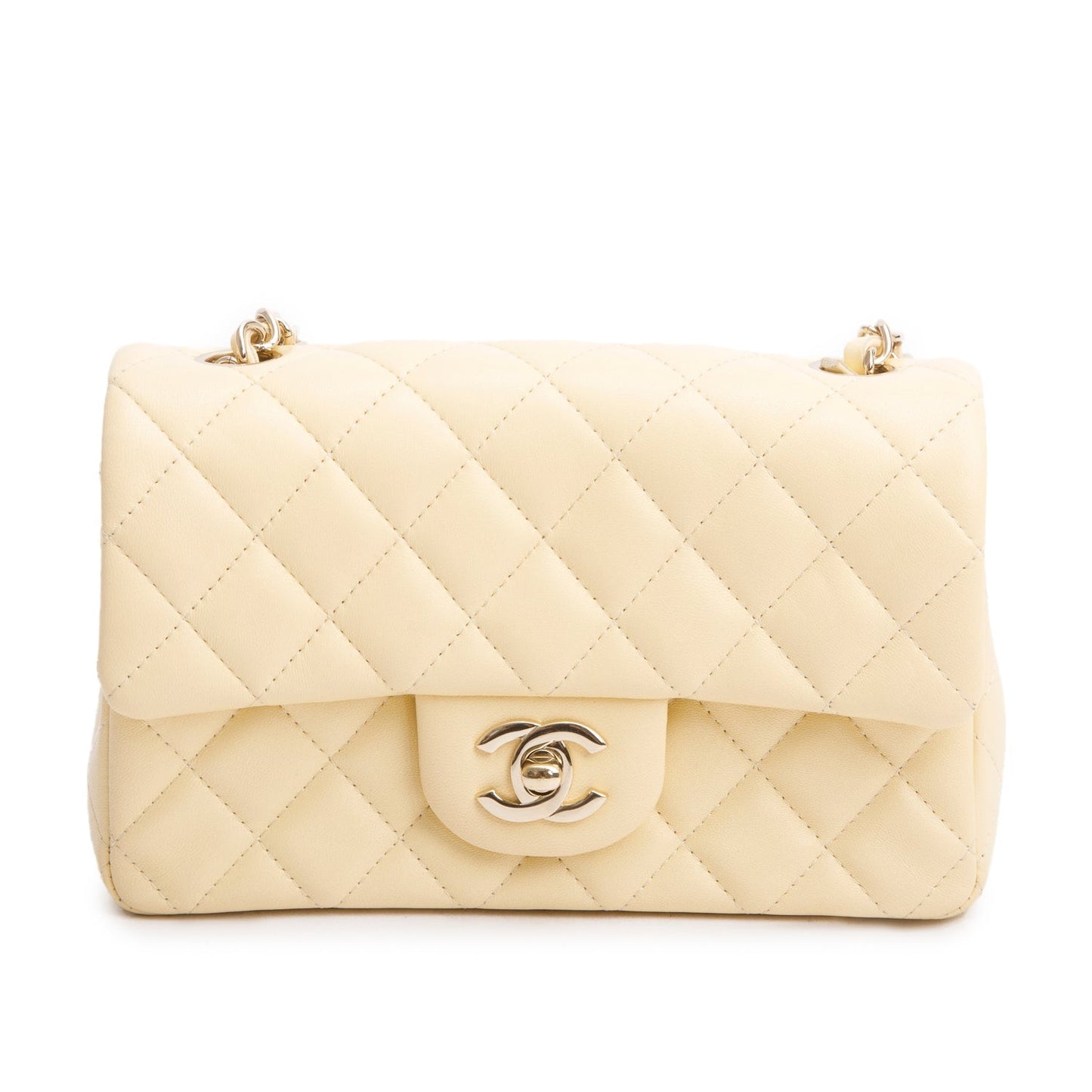 Chanel 2020 Yellow Lambskin Quilted Mini Rectangular Flap Bag