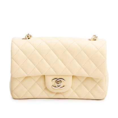 Chanel 2020 Yellow Lambskin Quilted Mini Rectangular Flap Bag