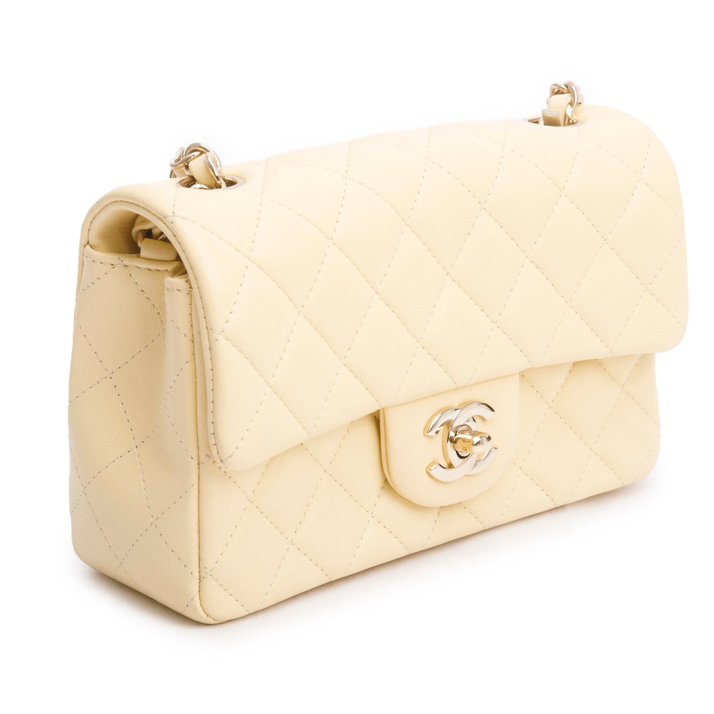 Chanel 2020 Yellow Lambskin Quilted Mini Rectangular Flap Bag