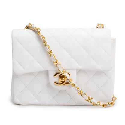 Chanel Vintage White Lambskin Quilted Mini Square Flap Bag