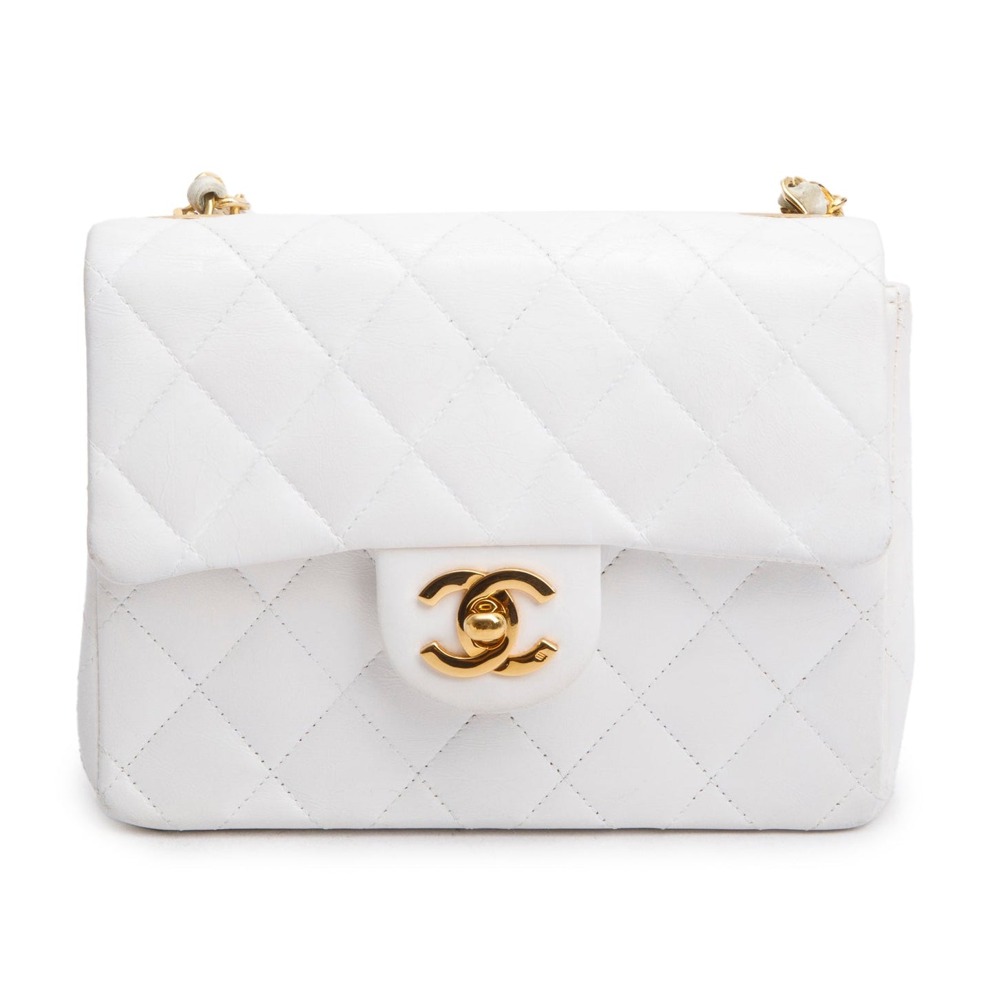 Chanel Vintage White Lambskin Quilted Mini Square Flap Bag