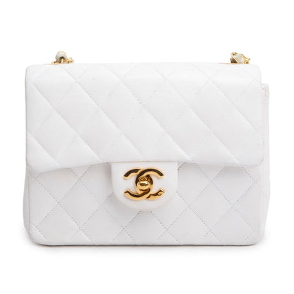 Chanel Vintage White Lambskin Quilted Mini Square Flap Bag