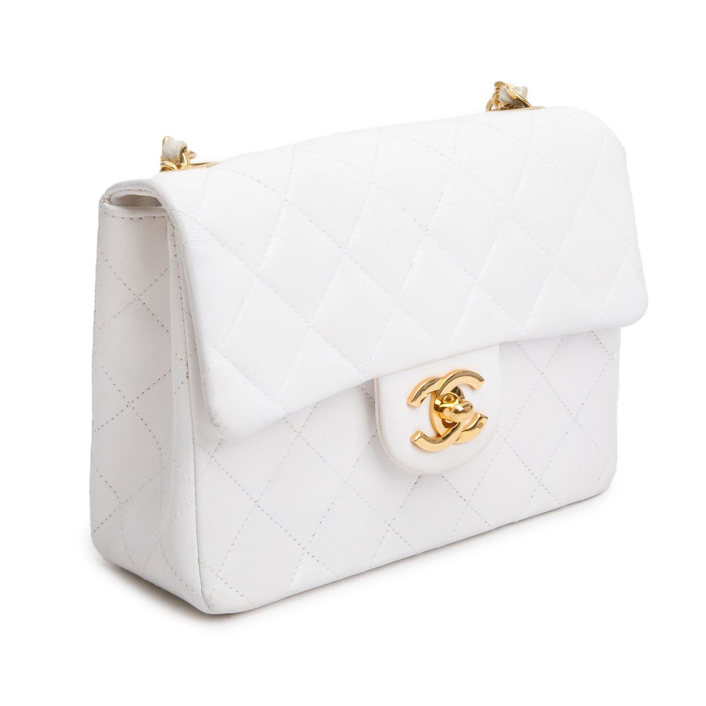 Chanel Vintage White Lambskin Quilted Mini Square Flap Bag