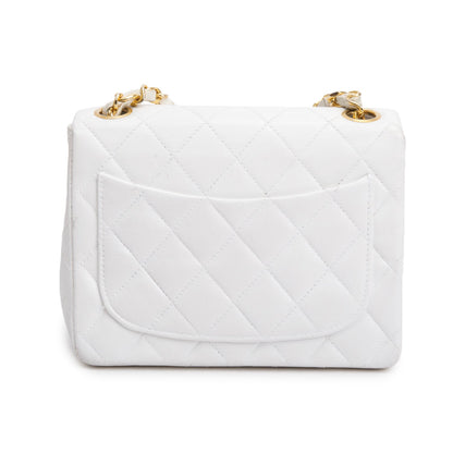 Chanel Vintage White Lambskin Quilted Mini Square Flap Bag