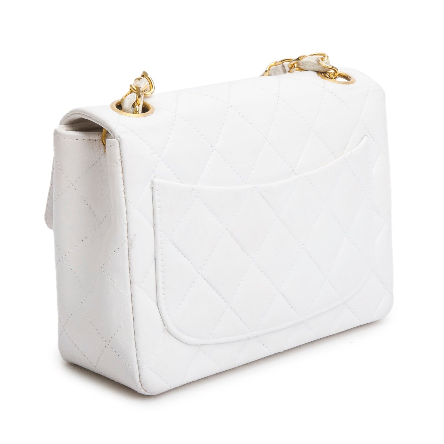 Chanel Vintage White Lambskin Quilted Mini Square Flap Bag