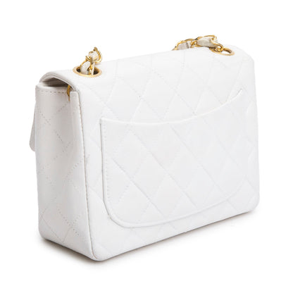 Chanel Vintage White Lambskin Quilted Mini Square Flap Bag