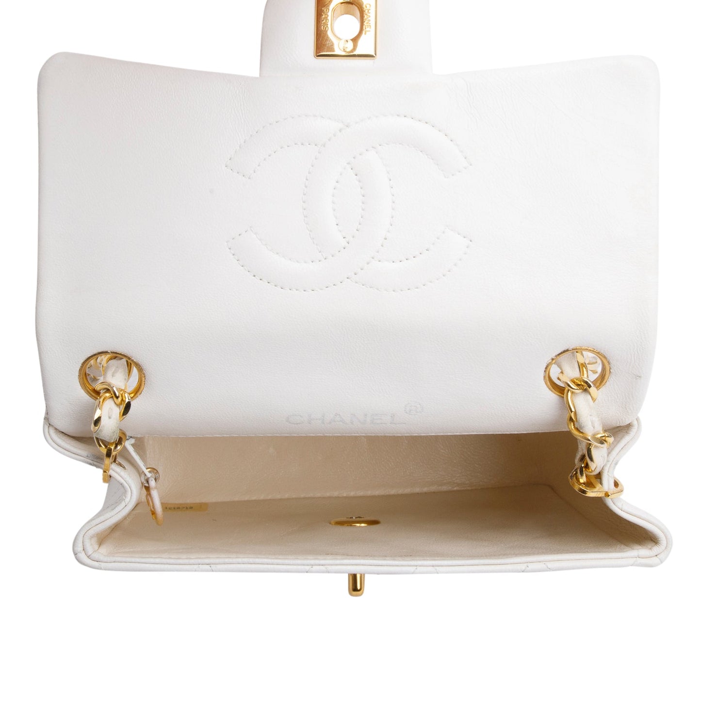 Chanel Vintage White Lambskin Quilted Mini Square Flap Bag