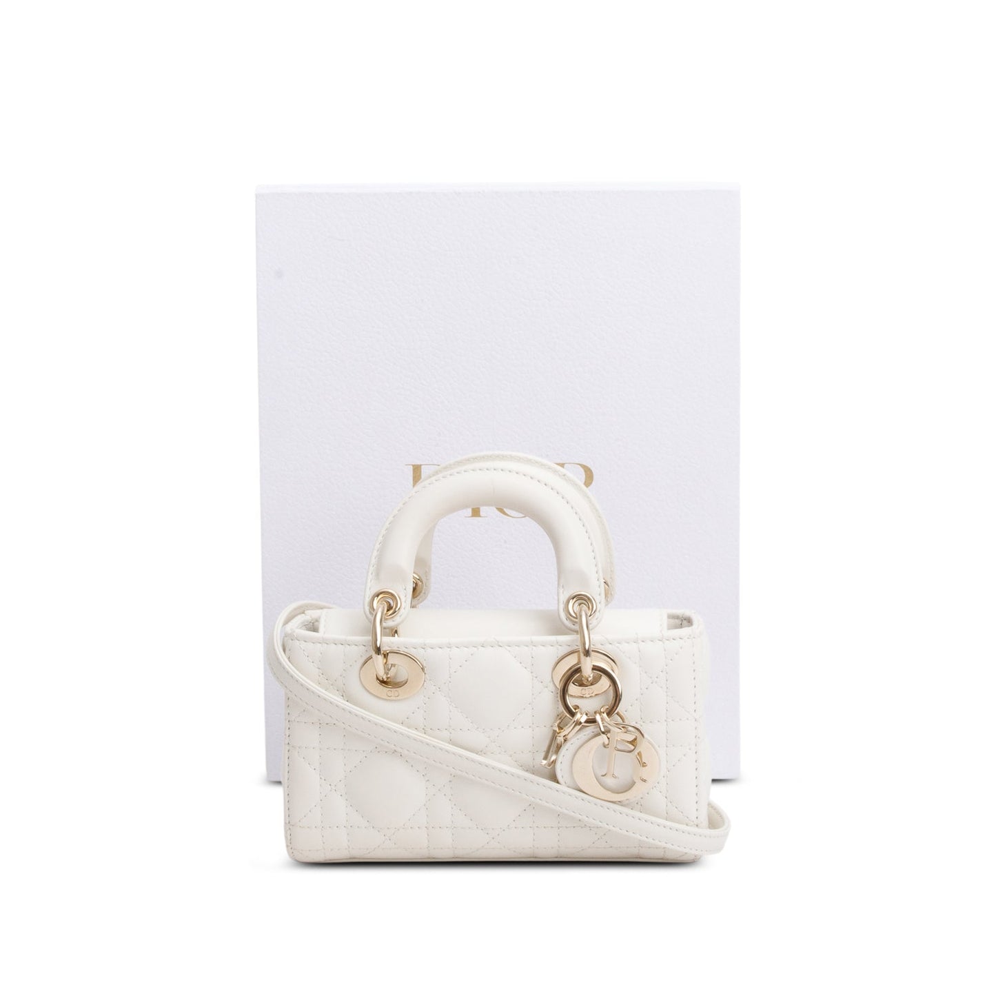 Christian Dior 2024 White Lambskin Cannage Micro Lady D-Joy