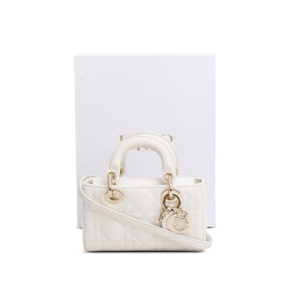 Christian Dior 2024 White Lambskin Cannage Micro Lady D-Joy