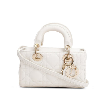 Christian Dior 2024 White Lambskin Cannage Micro Lady D-Joy