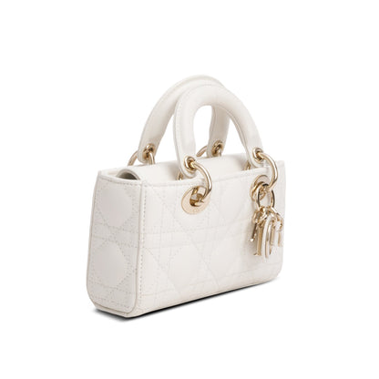 Christian Dior 2024 White Lambskin Cannage Micro Lady D-Joy