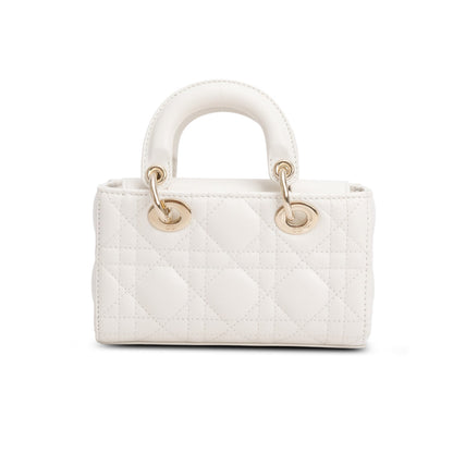 Christian Dior 2024 White Lambskin Cannage Micro Lady D-Joy