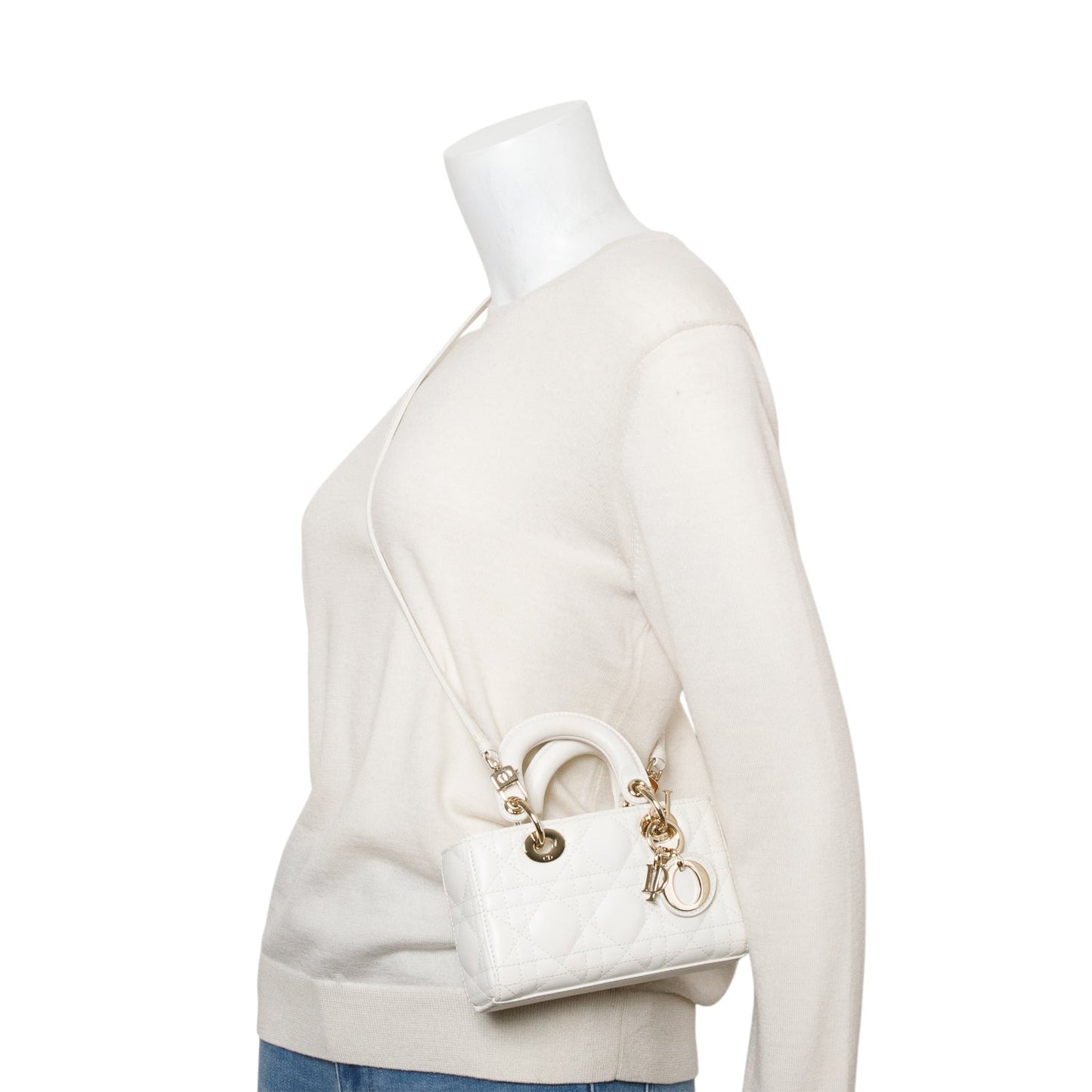 Christian Dior 2024 White Lambskin Cannage Micro Lady D-Joy