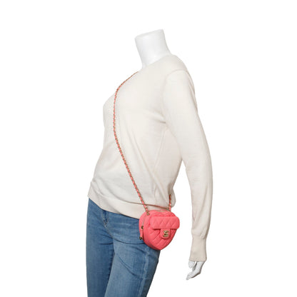 Chanel 2021 Pink Lambskin Leather Mini CC In Love Heart Bag