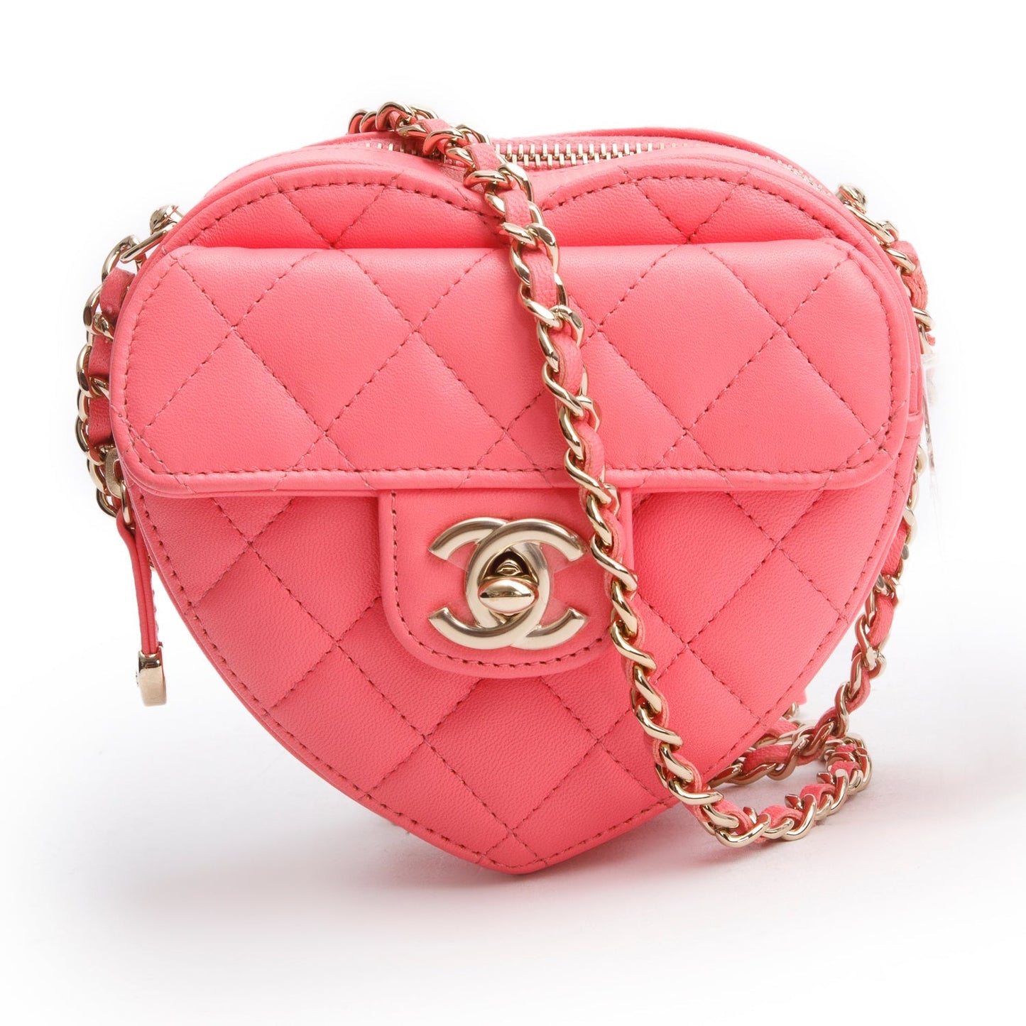 Chanel 2021 Pink Lambskin Leather Mini CC In Love Heart Bag
