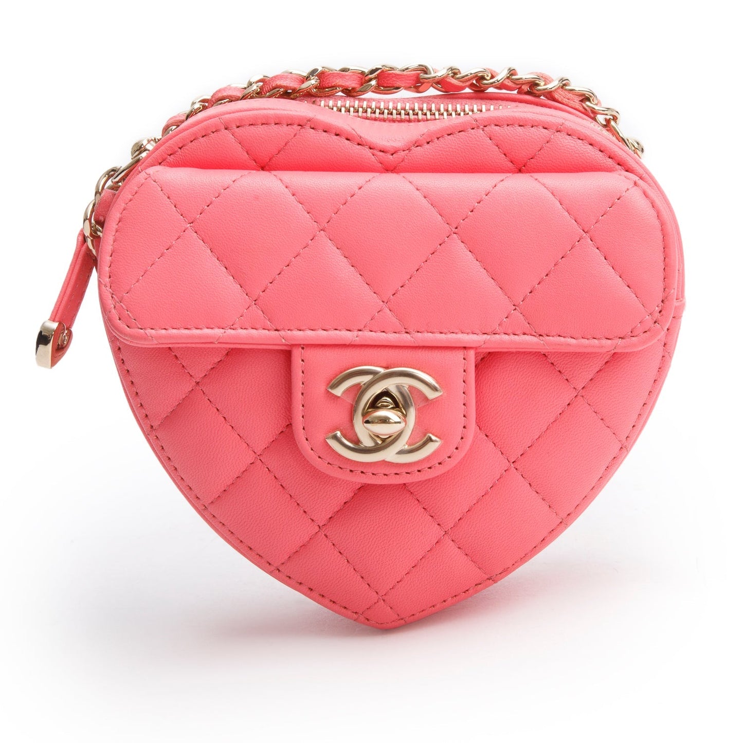 Chanel 2021 Pink Lambskin Leather Mini CC In Love Heart Bag