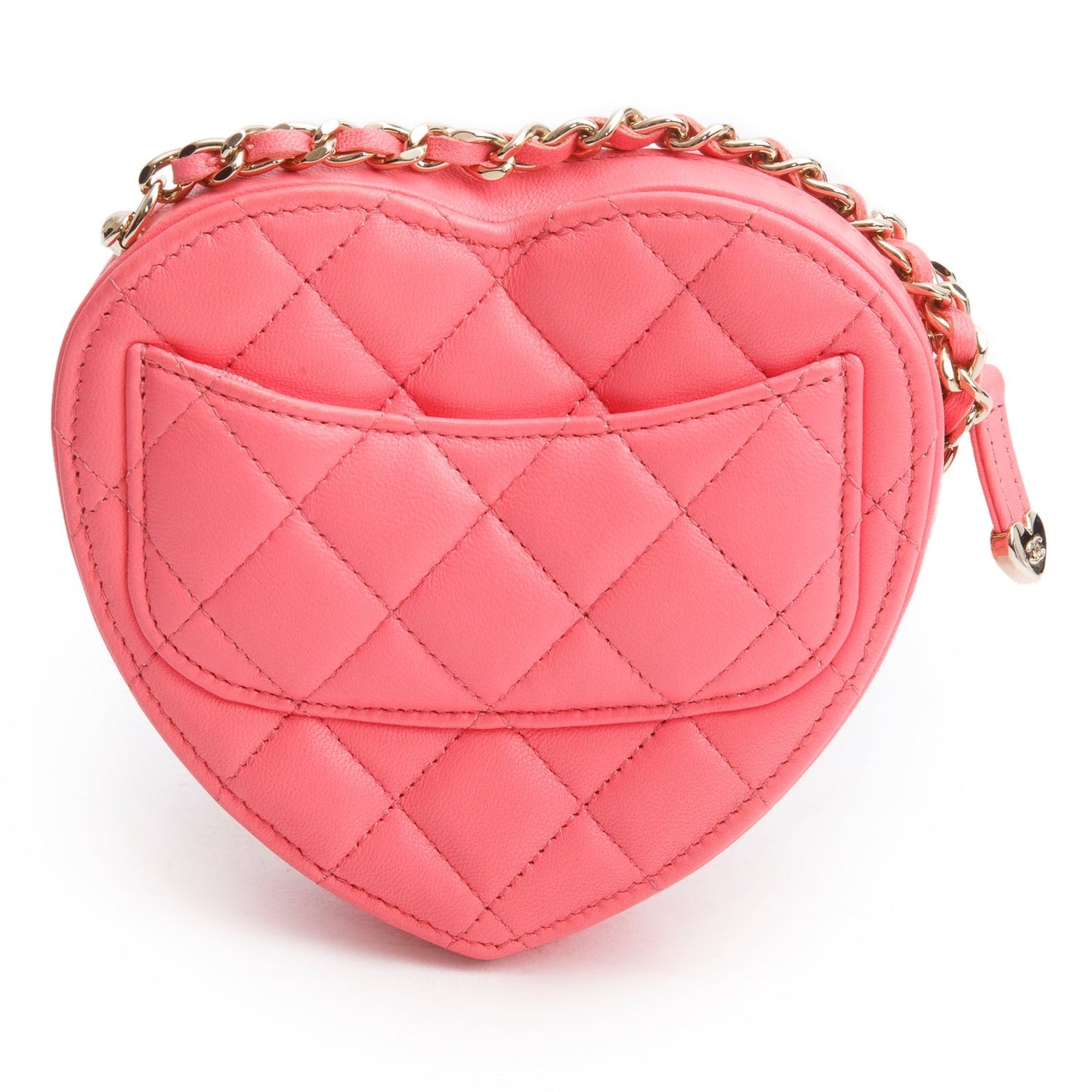 Chanel 2021 Pink Lambskin Leather Mini CC In Love Heart Bag