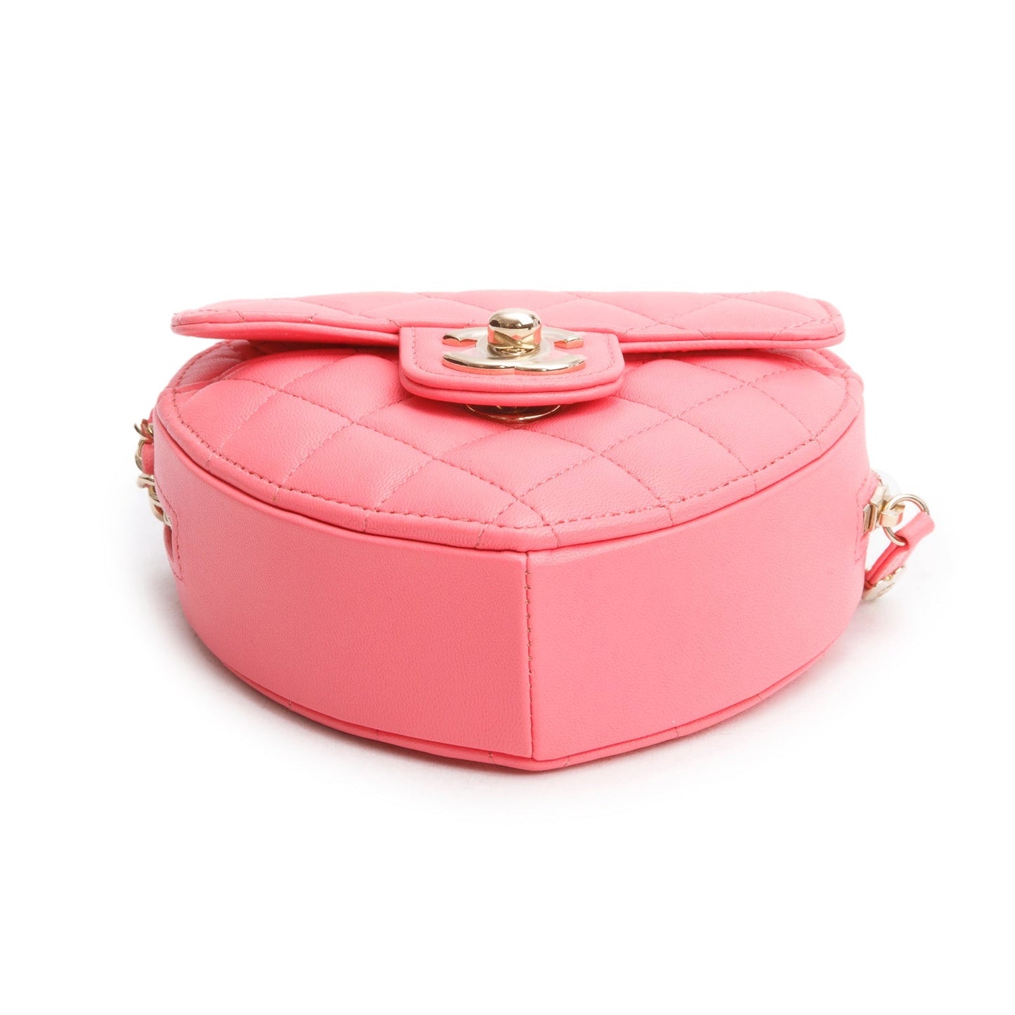 Chanel 2021 Pink Lambskin Leather Mini CC In Love Heart Bag