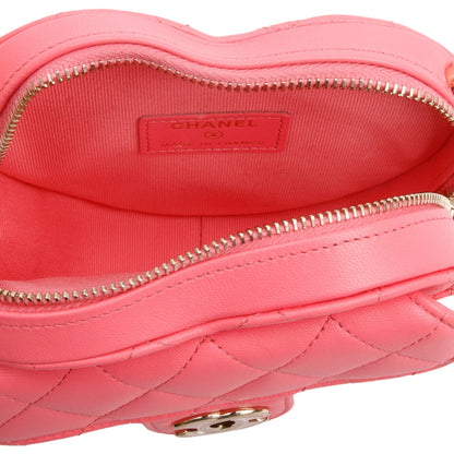 Chanel 2021 Pink Lambskin Leather Mini CC In Love Heart Bag