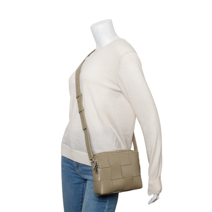 Bottega Veneta Taupe Lambskin Maxi Intrecciato Cassette Crossbody Bag