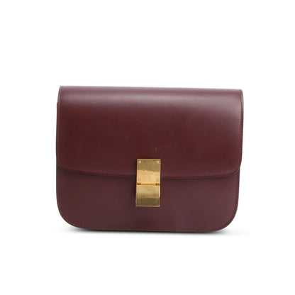 Celine Burgundy Calfskin Medium Classic Box Flap Bag