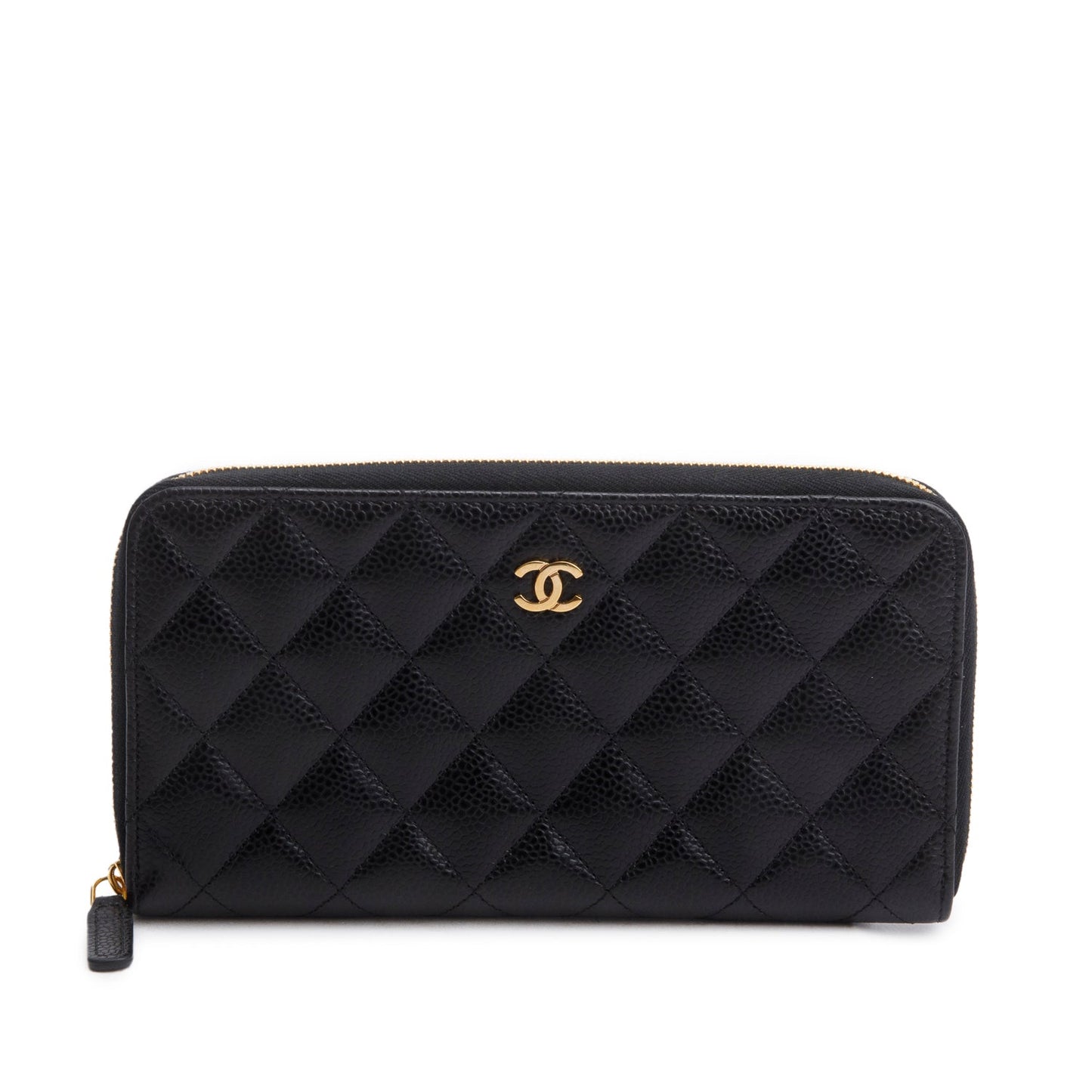 Chanel Black Caviar Quilted Leather Large Gusset Zip Around Wallet