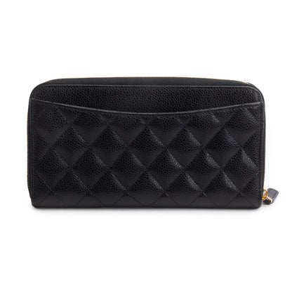 Chanel Black Caviar Quilted Leather Large Gusset Zip Around Wallet