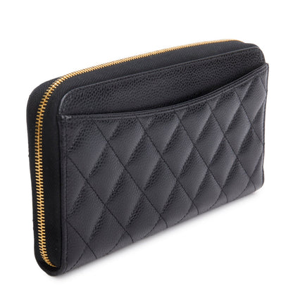 Chanel Black Caviar Quilted Leather Large Gusset Zip Around Wallet