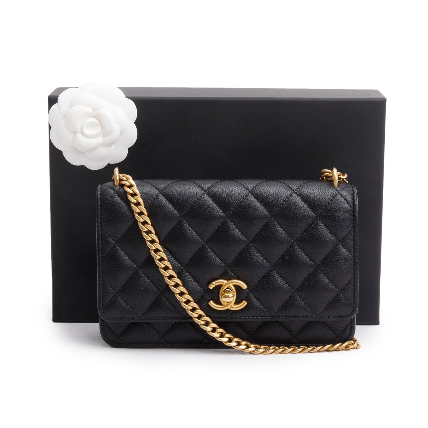 Chanel 2024 Black Quilted Caviar Leather Sweetheart CC Wallet on Chain