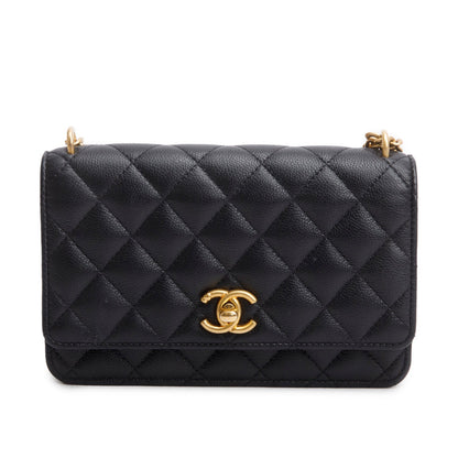 Chanel 2024 Black Quilted Caviar Leather Sweetheart CC Wallet on Chain