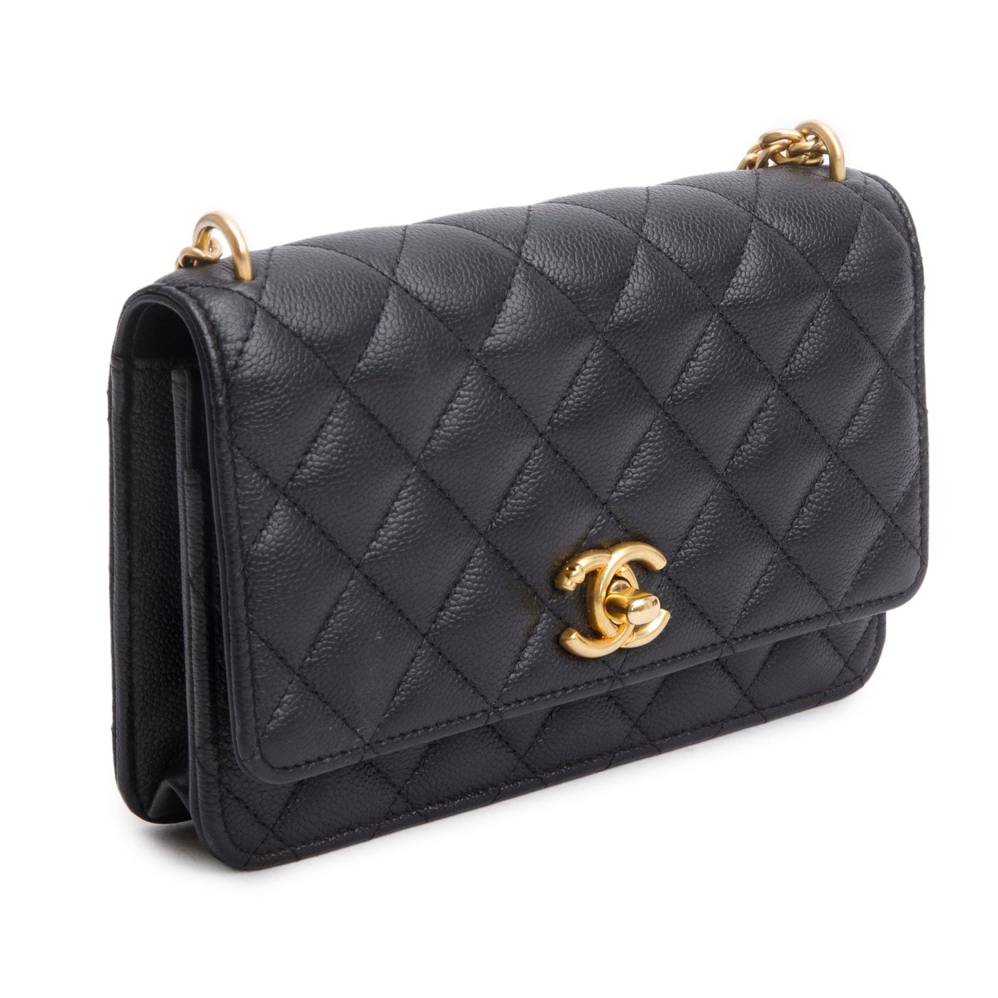 Chanel 2024 Black Quilted Caviar Leather Sweetheart CC Wallet on Chain