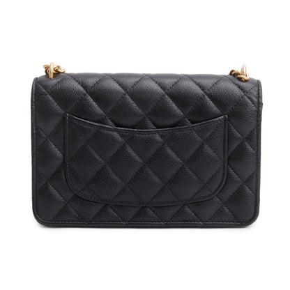 Chanel 2024 Black Quilted Caviar Leather Sweetheart CC Wallet on Chain