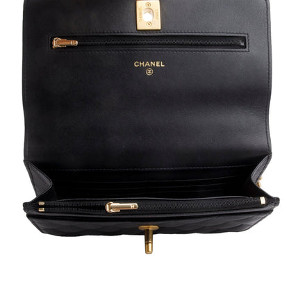 Chanel 2024 Black Quilted Caviar Leather Sweetheart CC Wallet on Chain