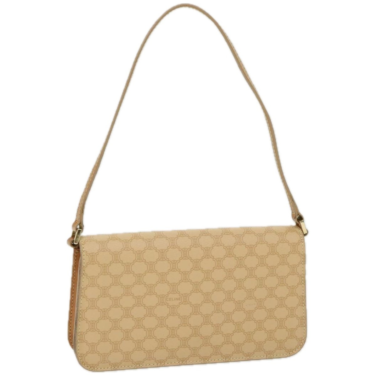Luxury CELINE Macadam Canvas Shoulder Bag PVC Leather Beige  66415