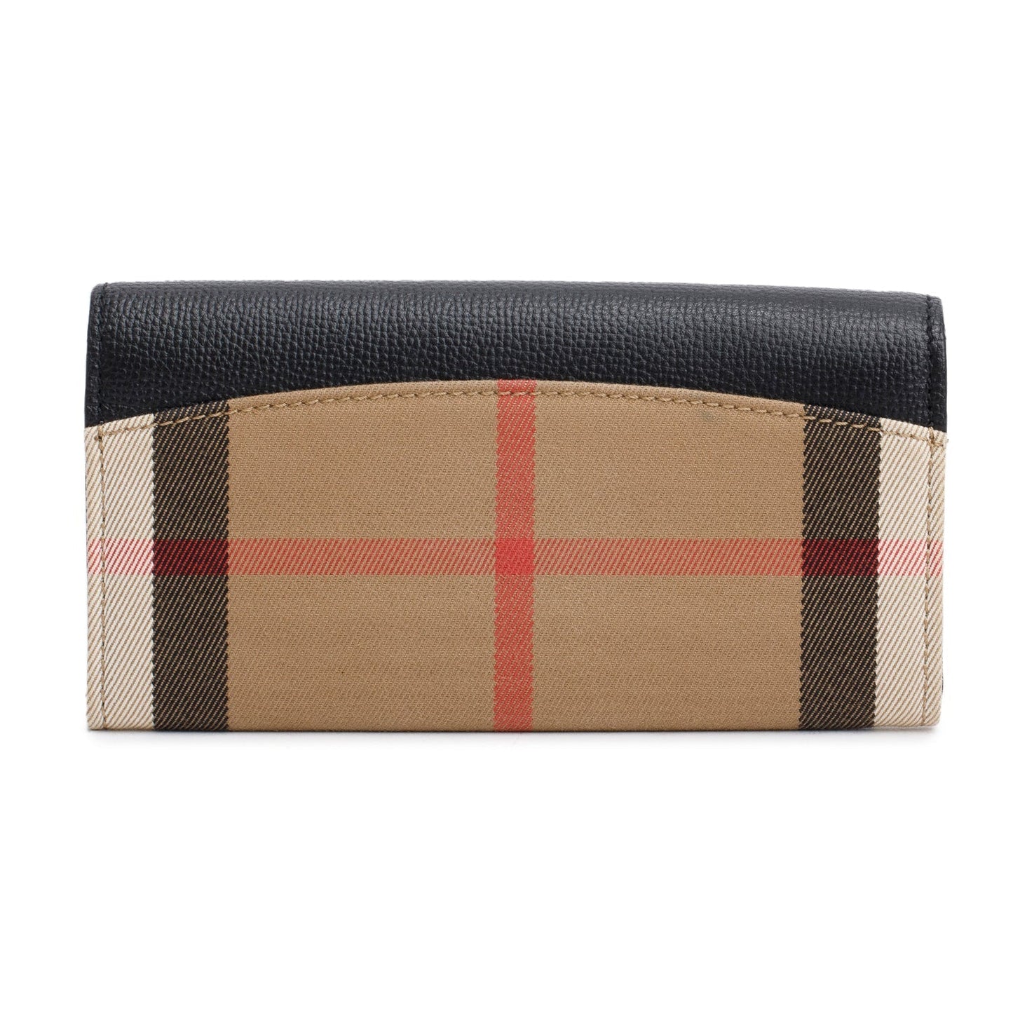 Burberry Check Canvas Black  Leather Trim Porter Continental Flap Wallet