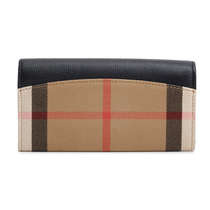 Burberry Check Canvas Black  Leather Trim Porter Continental Flap Wallet
