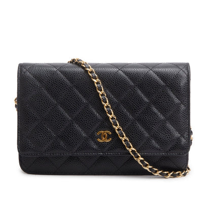 Chanel Black Quilted Caviar Leather Classic Wallet on Chain