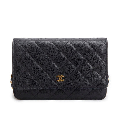 Chanel Black Quilted Caviar Leather Classic Wallet on Chain